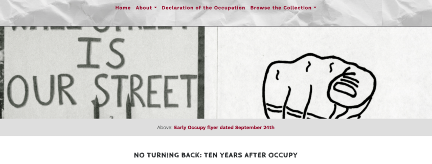 Screenshot of the Occupy Wall Street Exhibit website